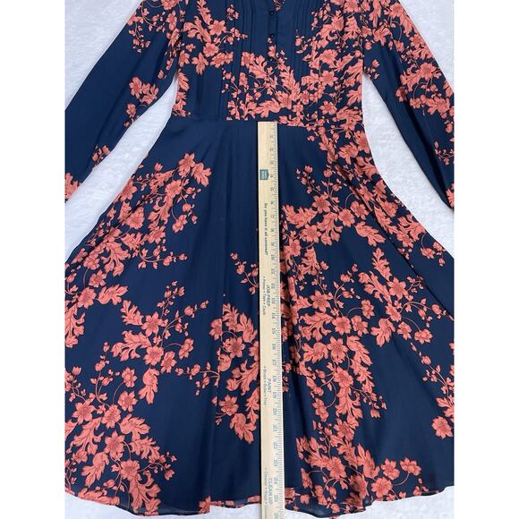 NANETTE Nanette Lepore Dress Women’s Size 2 Navy Floral Pintuck Fit and Flare - Picture 10 of 12